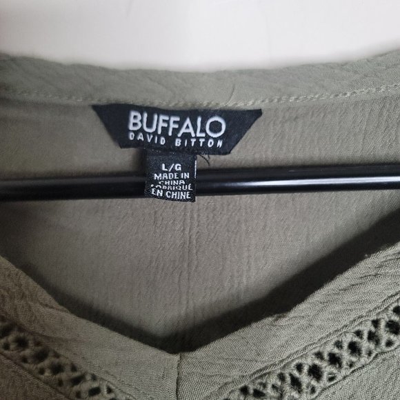Buffalo David Bitton Green Blouse Top Vicose Size Large Short Sleeve - Picture 3 of 3